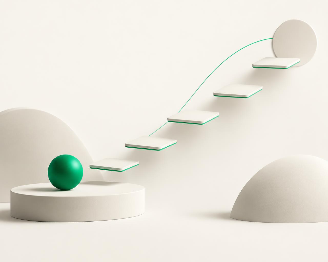 Floating steps rising from a single emerald sphere